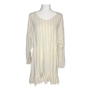 Free People Beach Cream Striped Ruffle Cotton Mini Dress SP